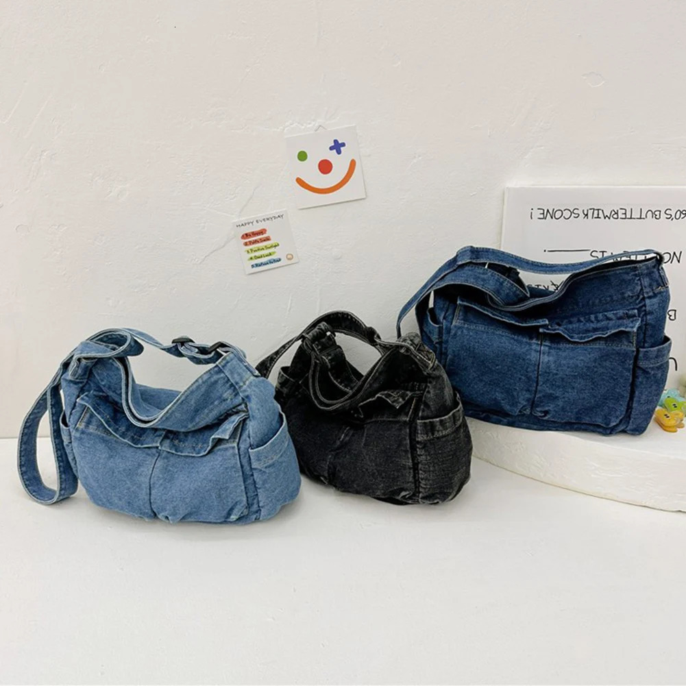 Women Casual Satchel Bag Large Capacity Denim Vintage Messenger Bag Adjustable Strap Daily Tote Bag Multifunction Chic Hobo Bag 250805