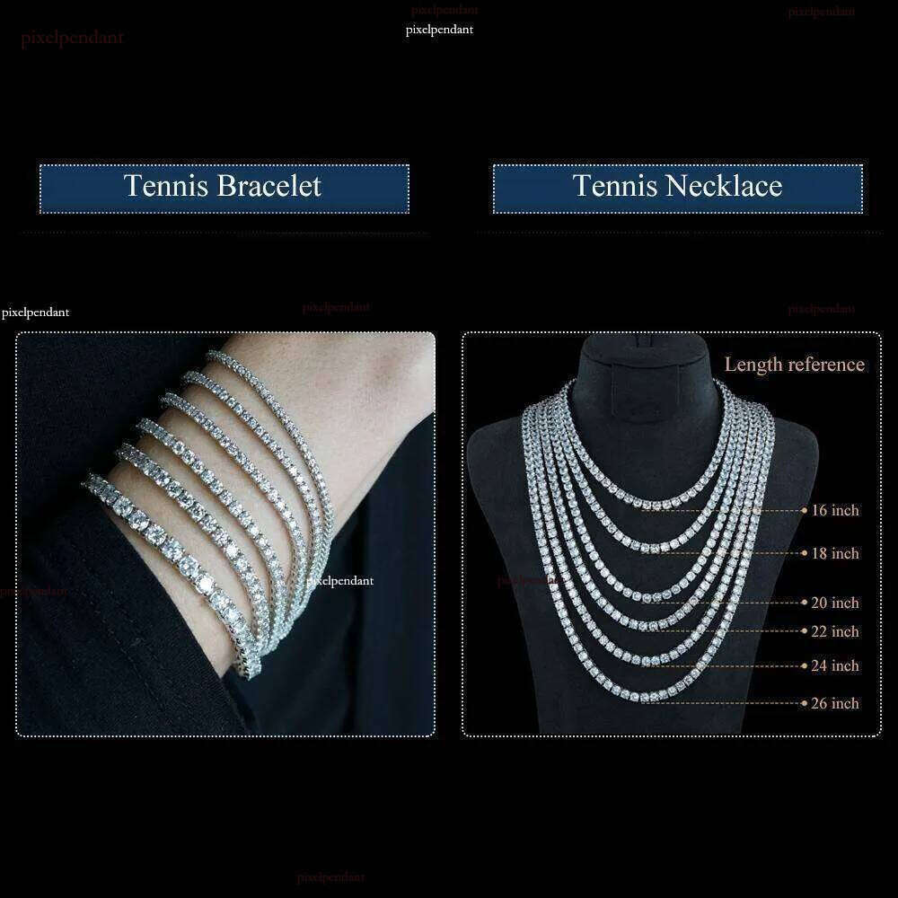 Pass Tester 2MM 3MM 4MM 5MM 6.5MM Iced Out Sier VVS Dia Necklace Moissanite Tennis Chain