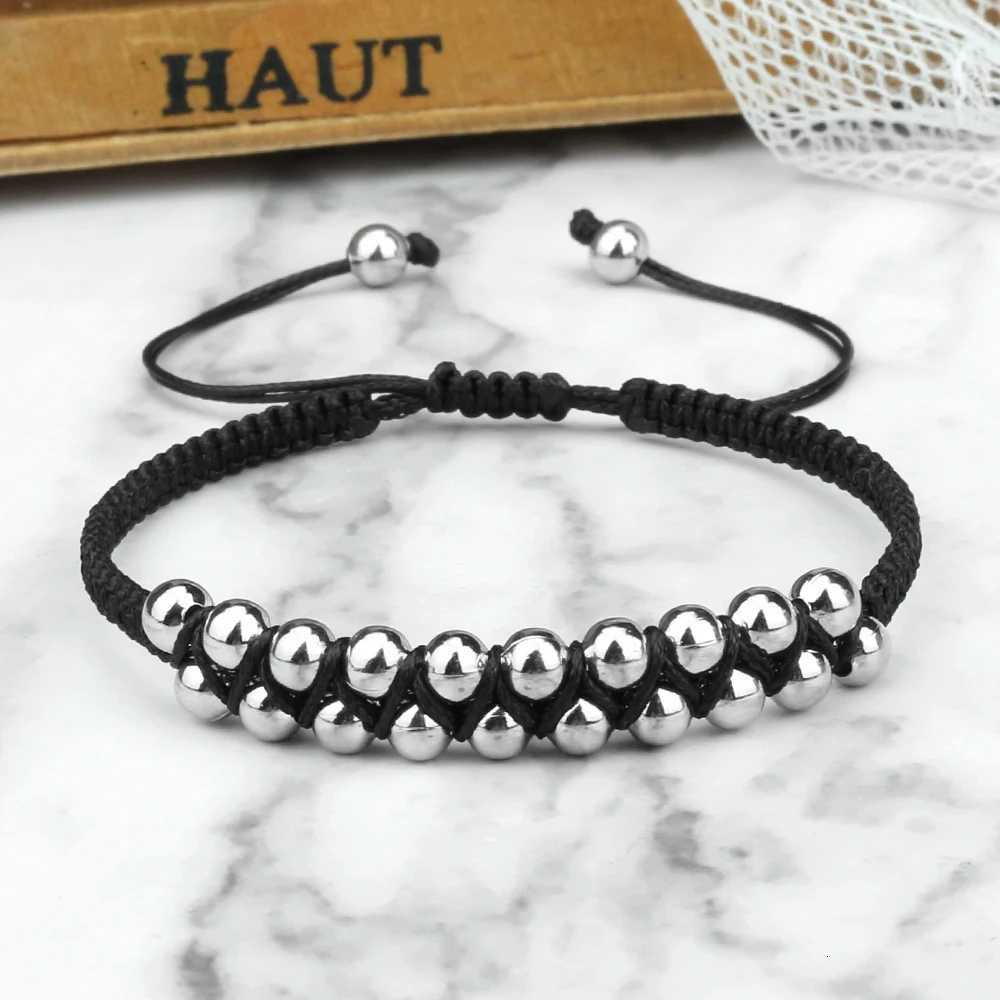 Charm Black Rope Double Layer Copper Beaded Bracelet Handmade Braided Thread Bangle for Women Men Fashion Gifts Prayer Wholesale W250807