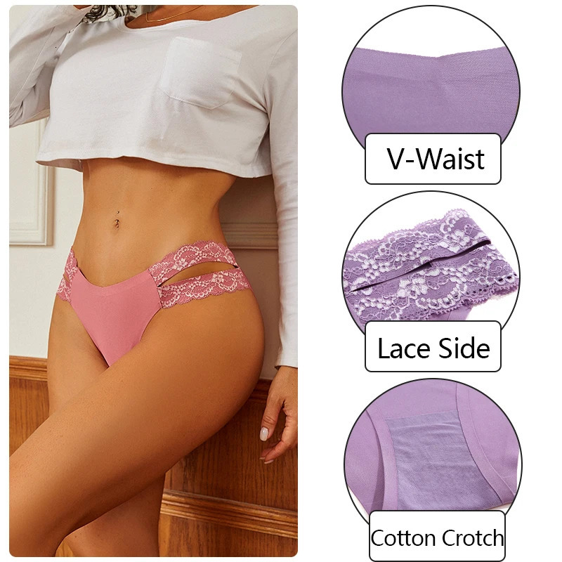 3PCS Sexy Women Seamless Panties Lace Waist Band aist Briefs Traceless Female Underwear Solid Color Breathable Soft Lingerie 250807