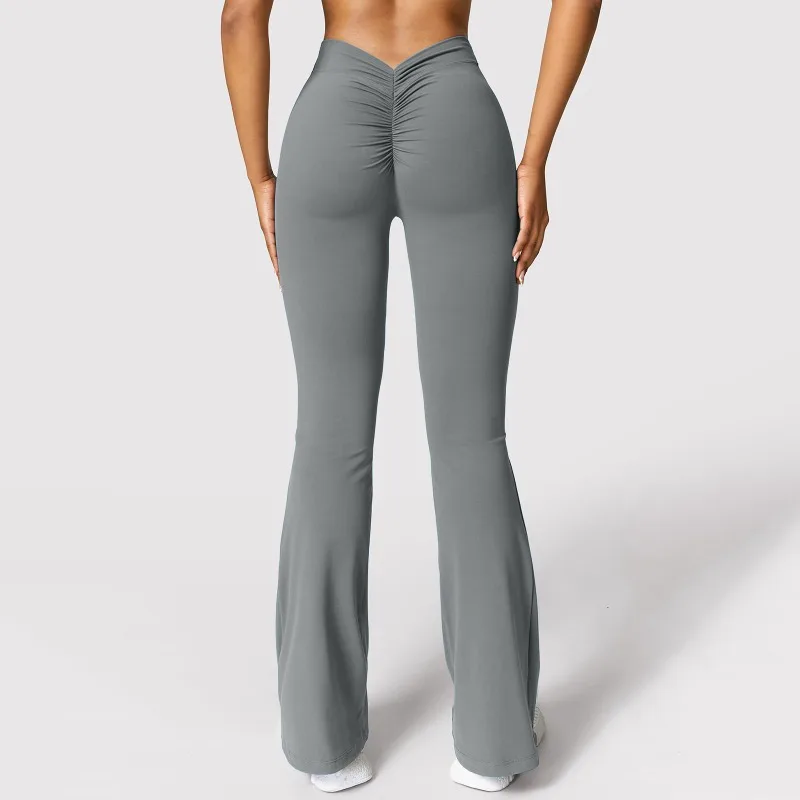 2025 Fashion Micro Horn Leggings Women V-back Waist Sports Pants High Waist Push Up Butt Gym Pants Solid Slim Casual Leggings