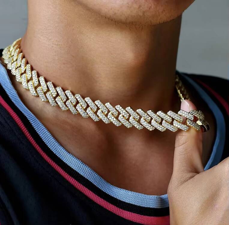 Wonderful Detail 925 Silver Bling Jewelry 13mm 15mm 18mm Free Fire Moissanite Diamond 2row Hip Hop Cuban Link