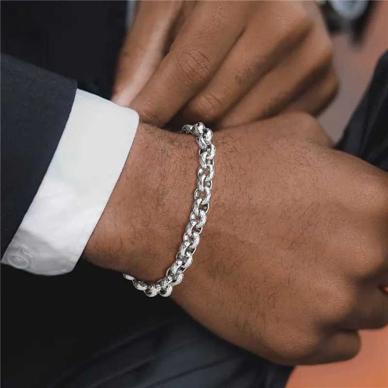 Chunky Belcher Round Chain Bracelets for Men Boys Silver Color Stainless Steel Braided Chain Wristband Punk Jewelry Gifts W250807