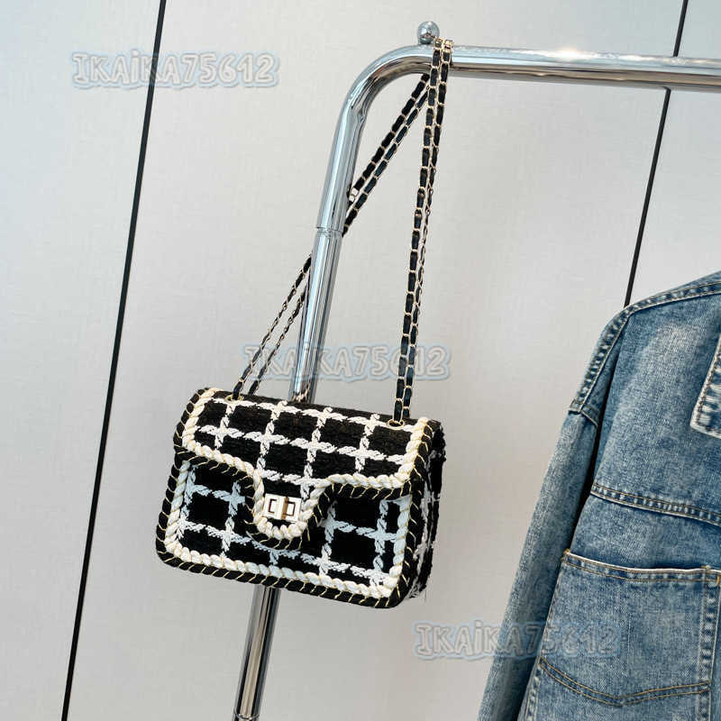 New Style Plaid Woven Womens Bag Style Fashion Single Shoulder Bag Chain Small Square Bag H250806