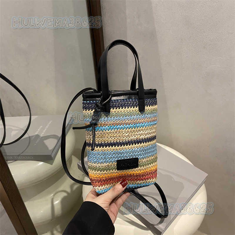 Style Colorful Striped New 2025 Womens Spring Summer Trendy Fashion Woven Bag Shoulder Crossbody Phone Bag H250806