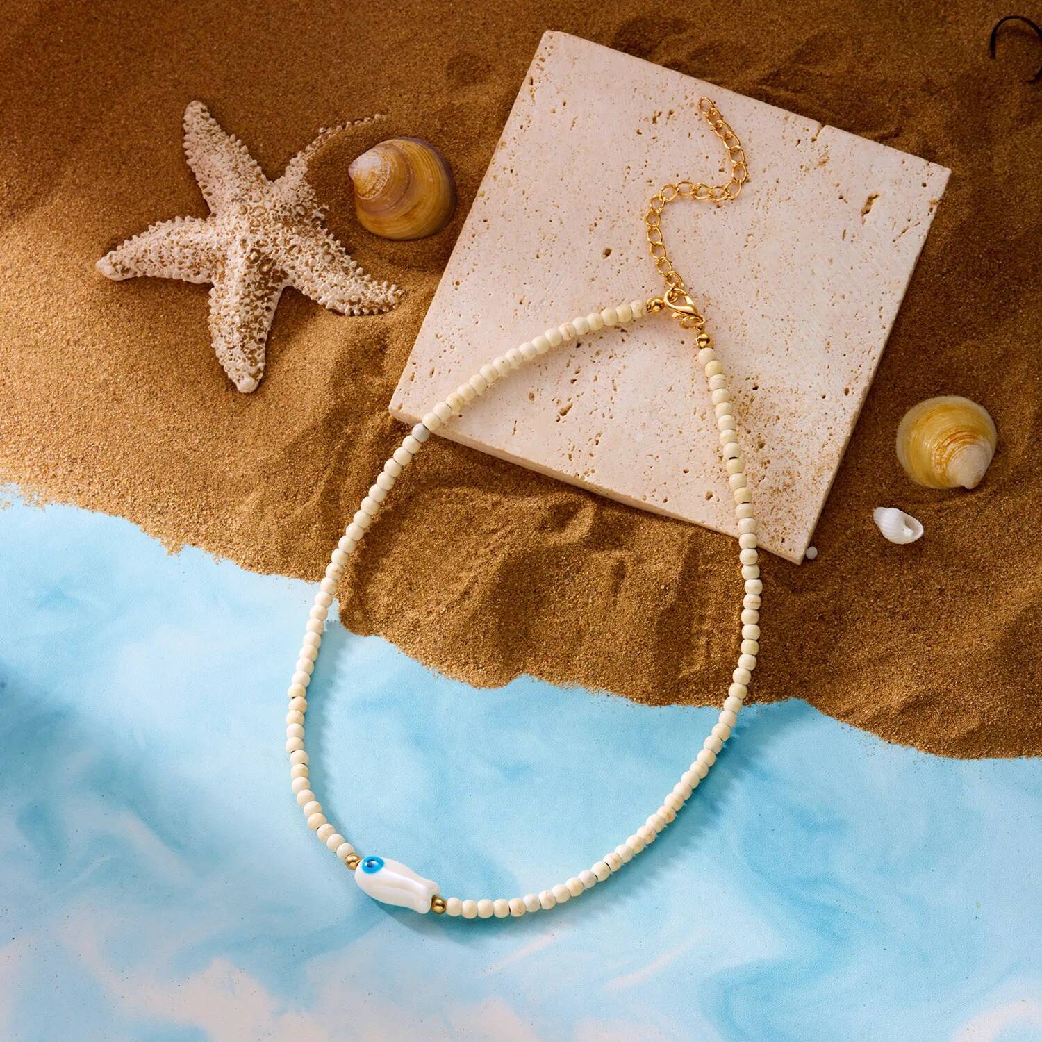 Bohemian Handmade Colorful Ceramic Fish Beaded Necklace for Women Unisex Rice Beads Choker Summer Beach Party Jewelry Gift Jewelry for Women