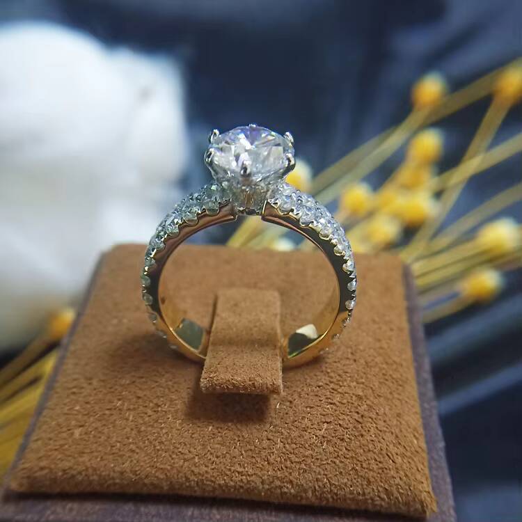 Custom Handmade Deluxe Wide Band 2CT Moissanite 14K Yellow Gold Wedding Ring Fine Jewelry Diamond Rings