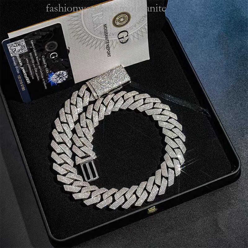 moissanite necklace cuban k chain 20mm 4 row full dia ice out vvs pass dias tester stainless steel plating hiphop men's jewelry bracelet necklace