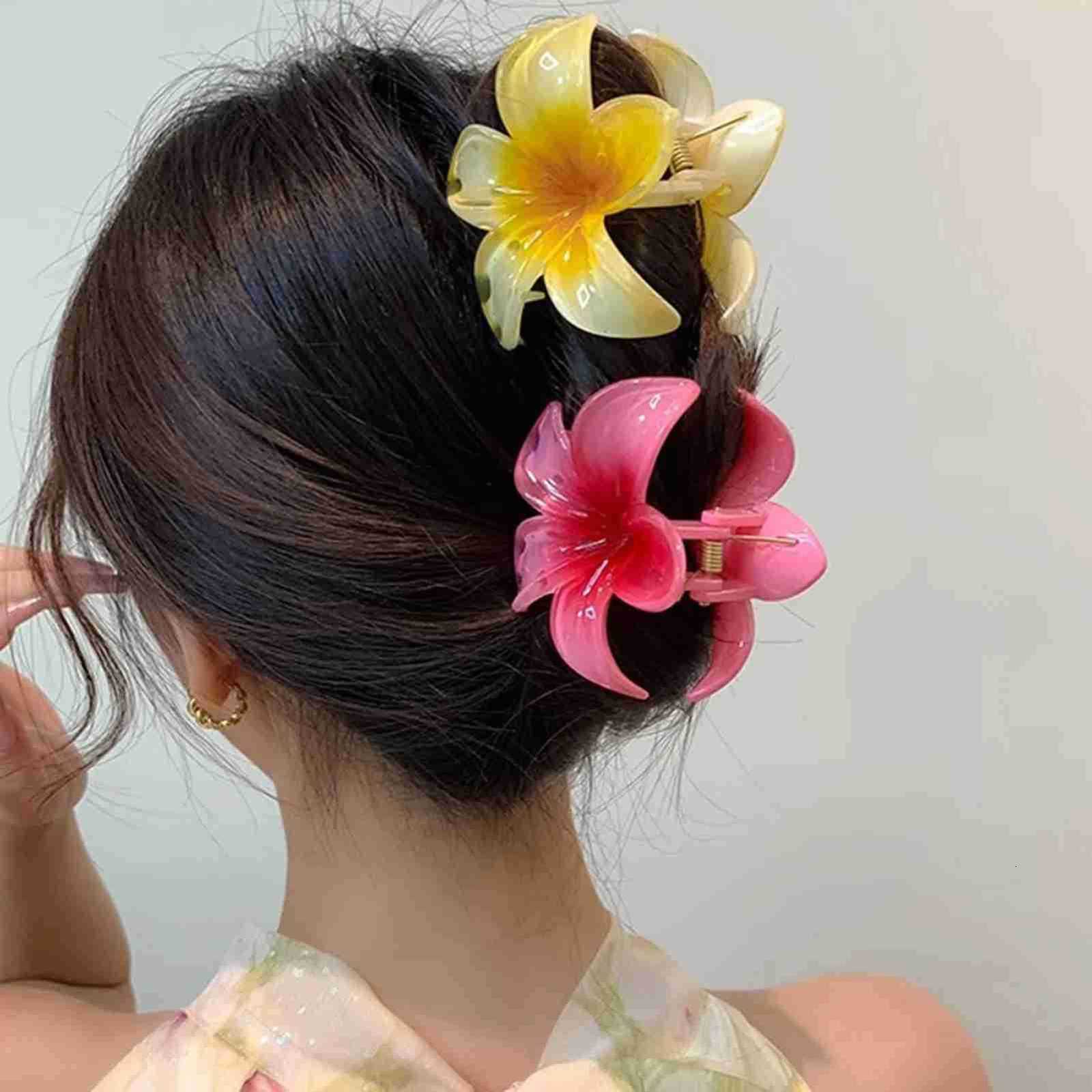 3 Inch Gradient Flower Hair Claw For Women Elegant Resin Floral Hair Clip Fresh Sweet Flower Gripper Womens Hair Accessories U250807