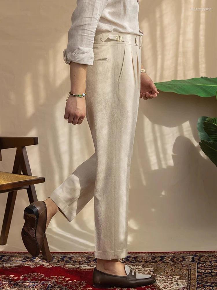 Men's Pants Naples Style Trousers Mens Casual Solid Color Pleated High Waist 2025 Spring Fall Trendy Slim Fit Straight