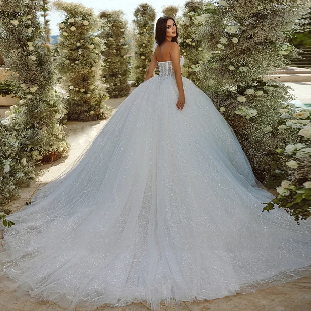 Shining Wedding Dresses Illusion Bodice Elegant Vestidos De Novia Detachable Sleeves Robe Mariage Bridal Gowns