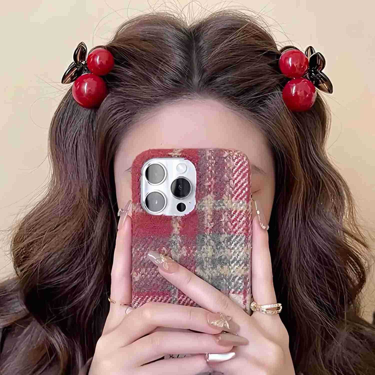 Cherry Red Bow Velvet Texture Elegant Hair Clip Fashionable Versatile Edge Hairpin Sweet Cool Hair Accessory for Girls U250807