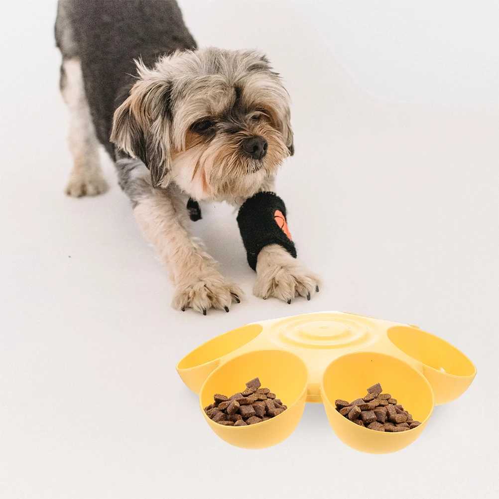 2Pcs Petal Shaped Cat Bowl Kitten Puppy Food Feeder Dog Container Plastic Yellow NonSkid Portable DogBowls PetSupplies Y250806