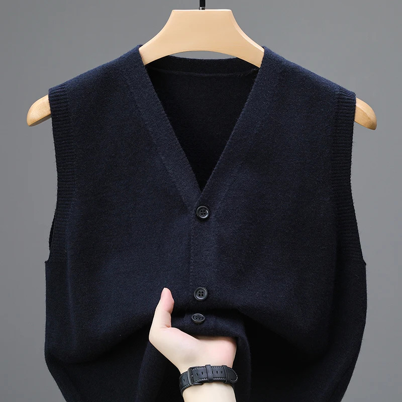 Single Breasted Pullover Autumn Sleeveless Vests Men Work Sweater Knitted Male Waistcoat Jumper Pullovers Roupas Masculinas 250807