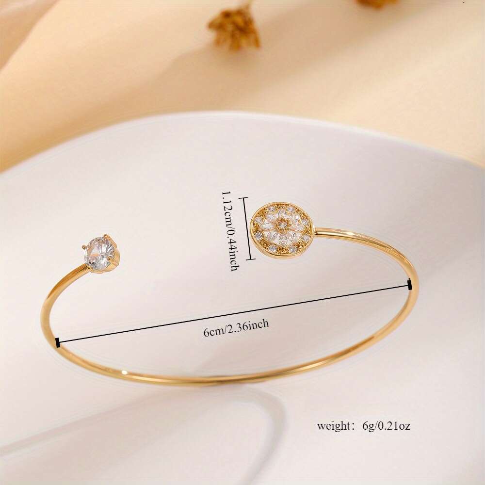 Personalized Simple Style Round Copper Inlaid Zircon Adjustable Open Bracelet