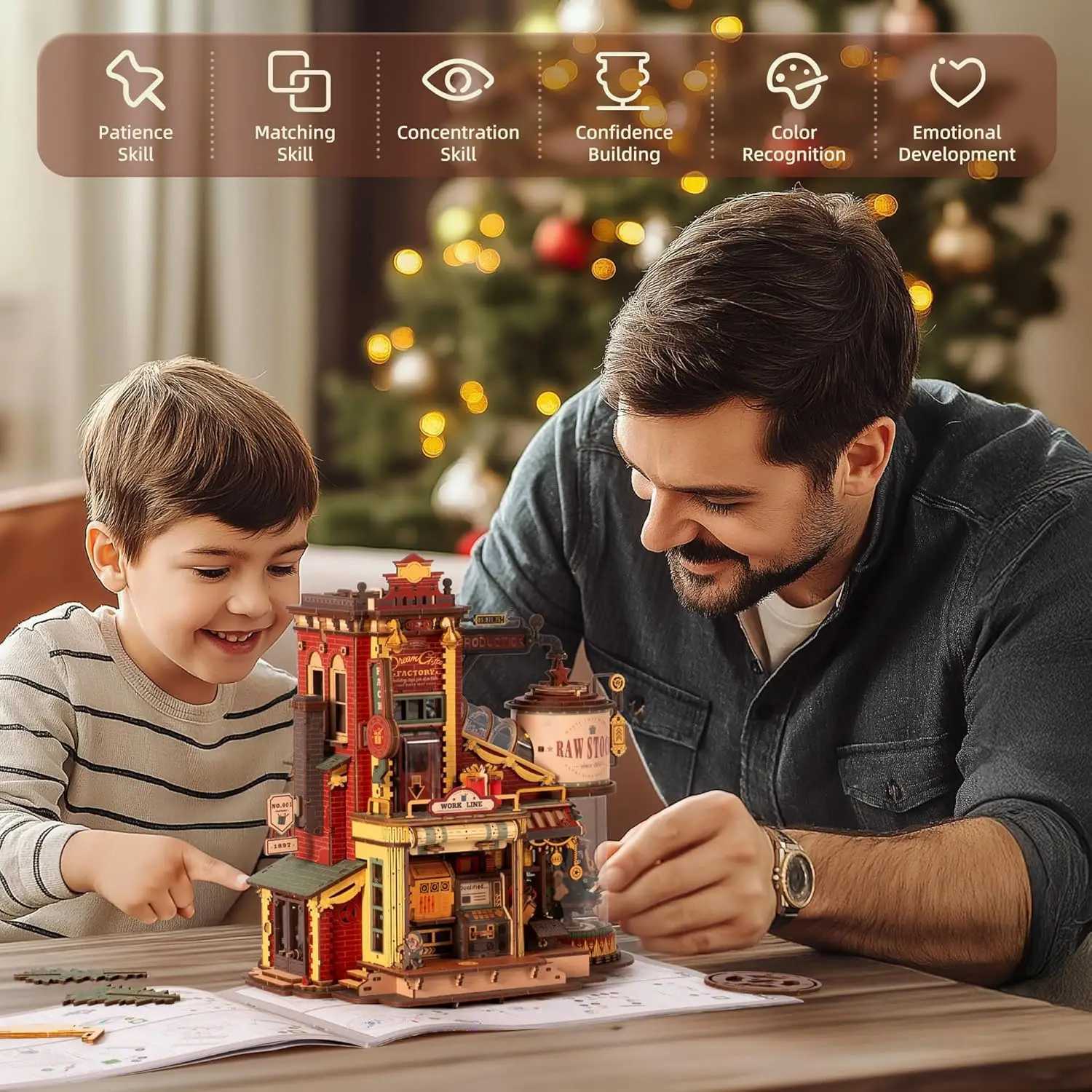 Robotime Rokr Wooden Music Box Christmas Dream Gift Factory 3D Wooden Puzzles Wooden Model Kits Build Best Gifts for Kids Adults W250807