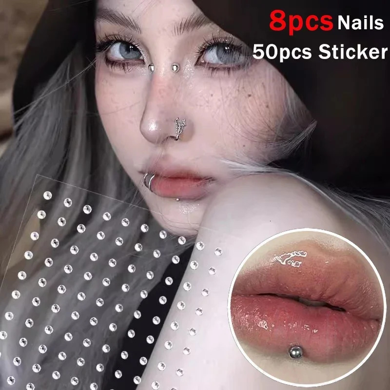 58pcs Non Piercing Lip Nails Sticker Selfadhesive Waterproof Reusable Lip Nail Eyebrow Nose Ring Body Belly Button Jewelry 250805