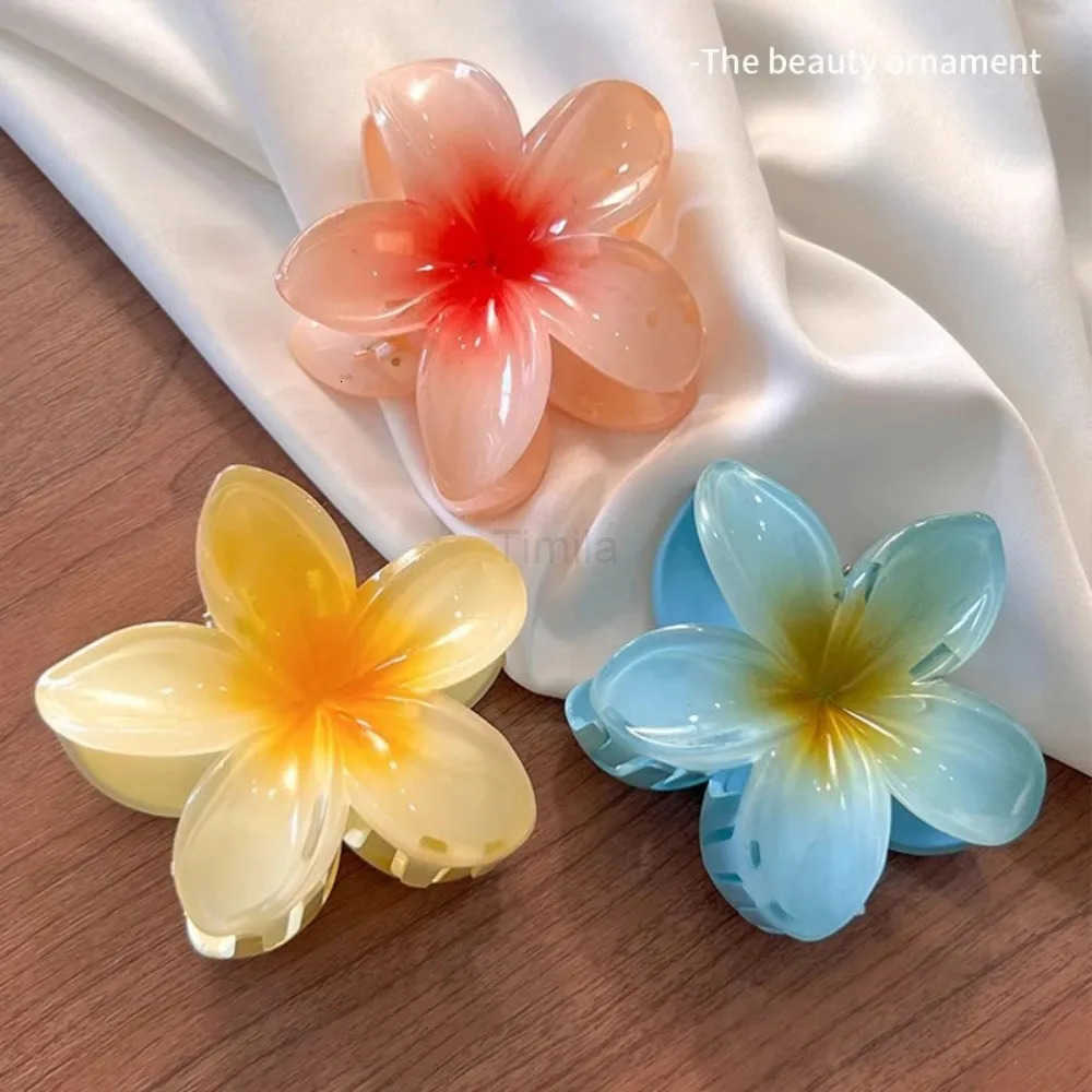 Multicolor Gradient Flower Hair Accessories Set Beach Style Hairpins Flower Claw Clips Summer Flower Hairpins Hawaiian Style U250807