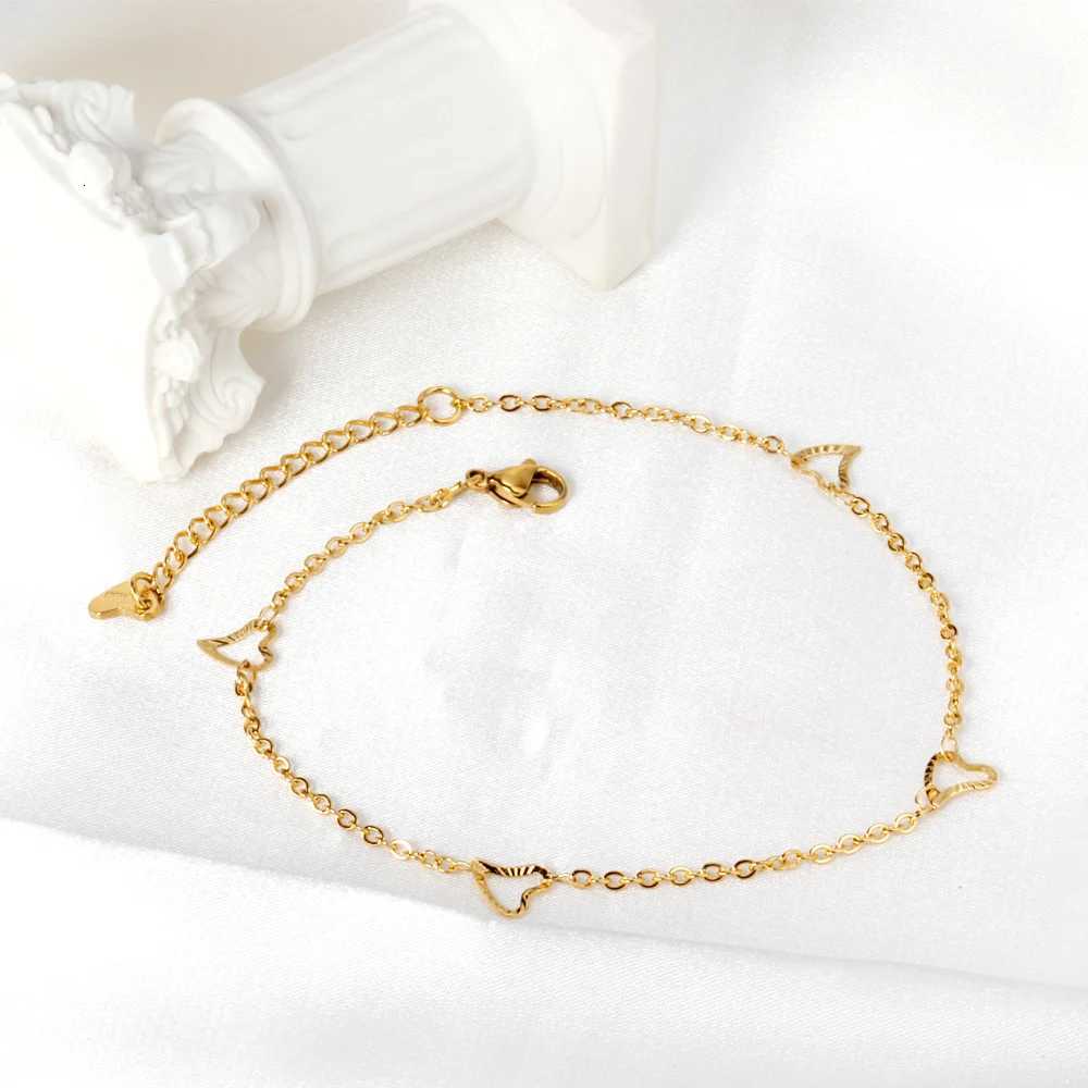 LUXUSTEEL Golden Color Heart Charm Anklets For Women Trendy Stainless Steel Anklet Daily Summer Beach Accessories Y250805