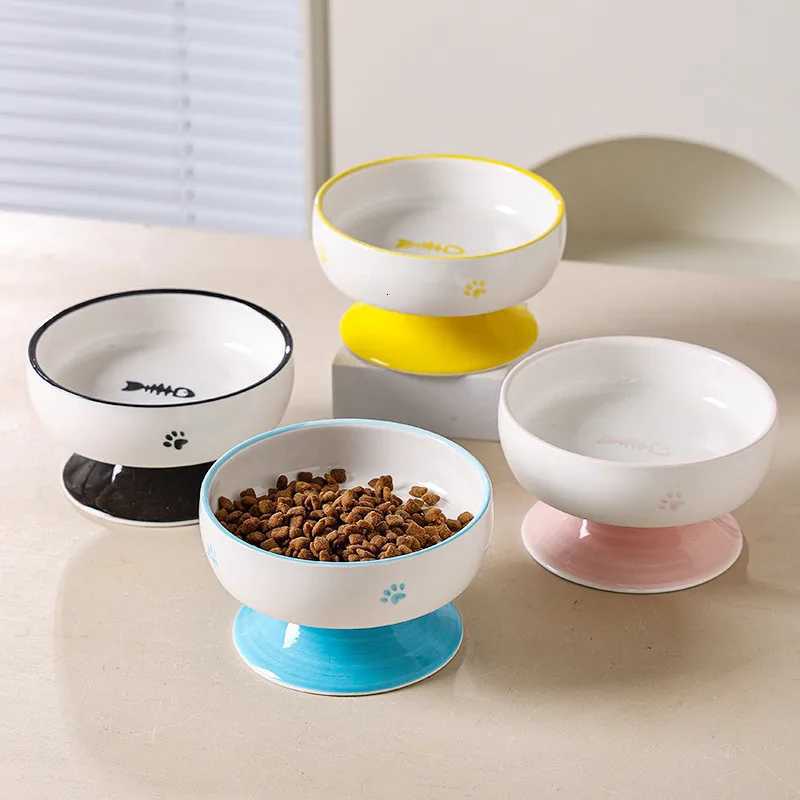 Cat Ceramic Bowl Elevated Pet Food Water Bowls Raised Small Dogs Tilted Drinking Eating Feeders Puppy Cats Accessories Y250806