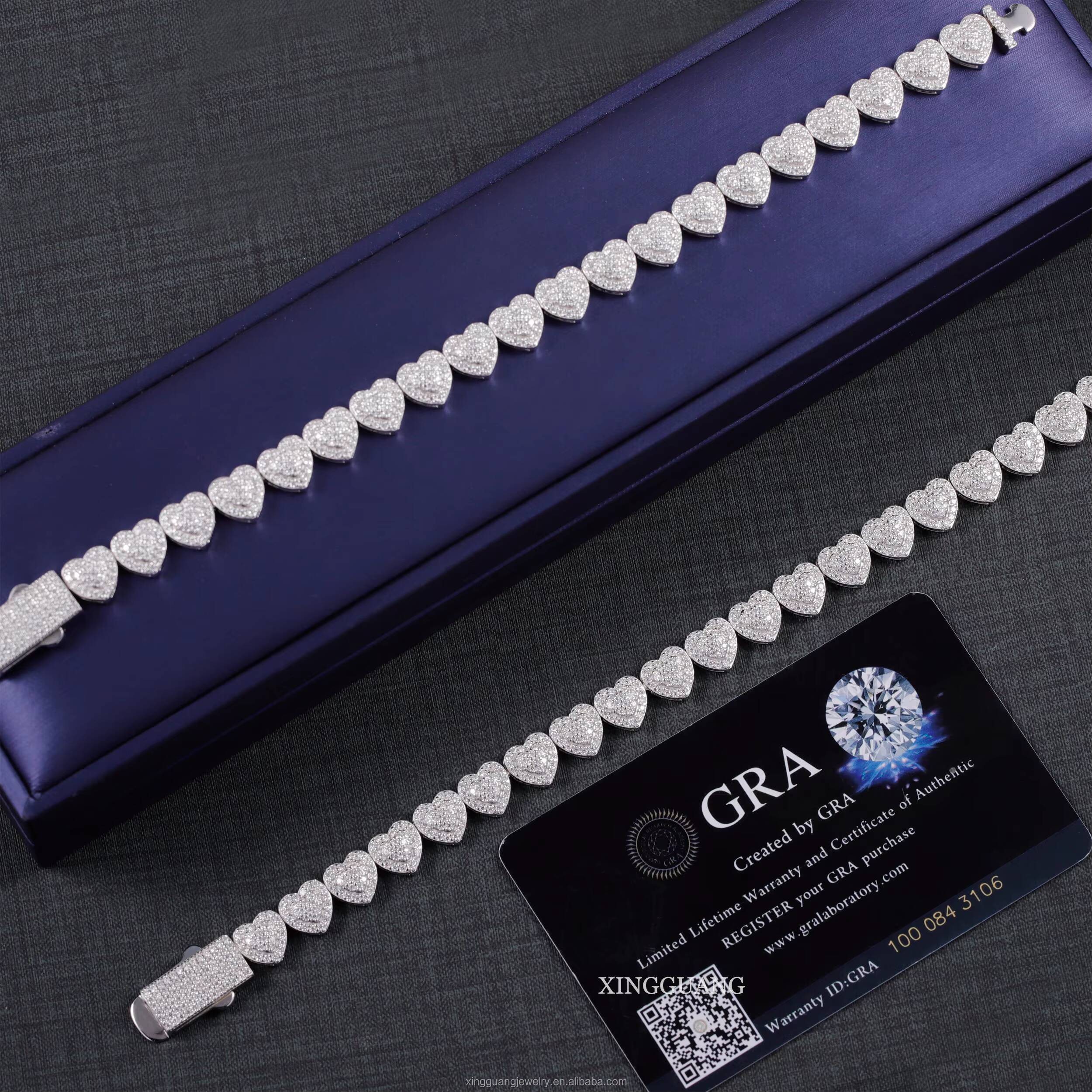 Pass Diamond Test VVS Moissanite 10mm Wide Heart Links 18K Gold Plated S925 Silver Women Men Necklace Cuban Chain Jewelry