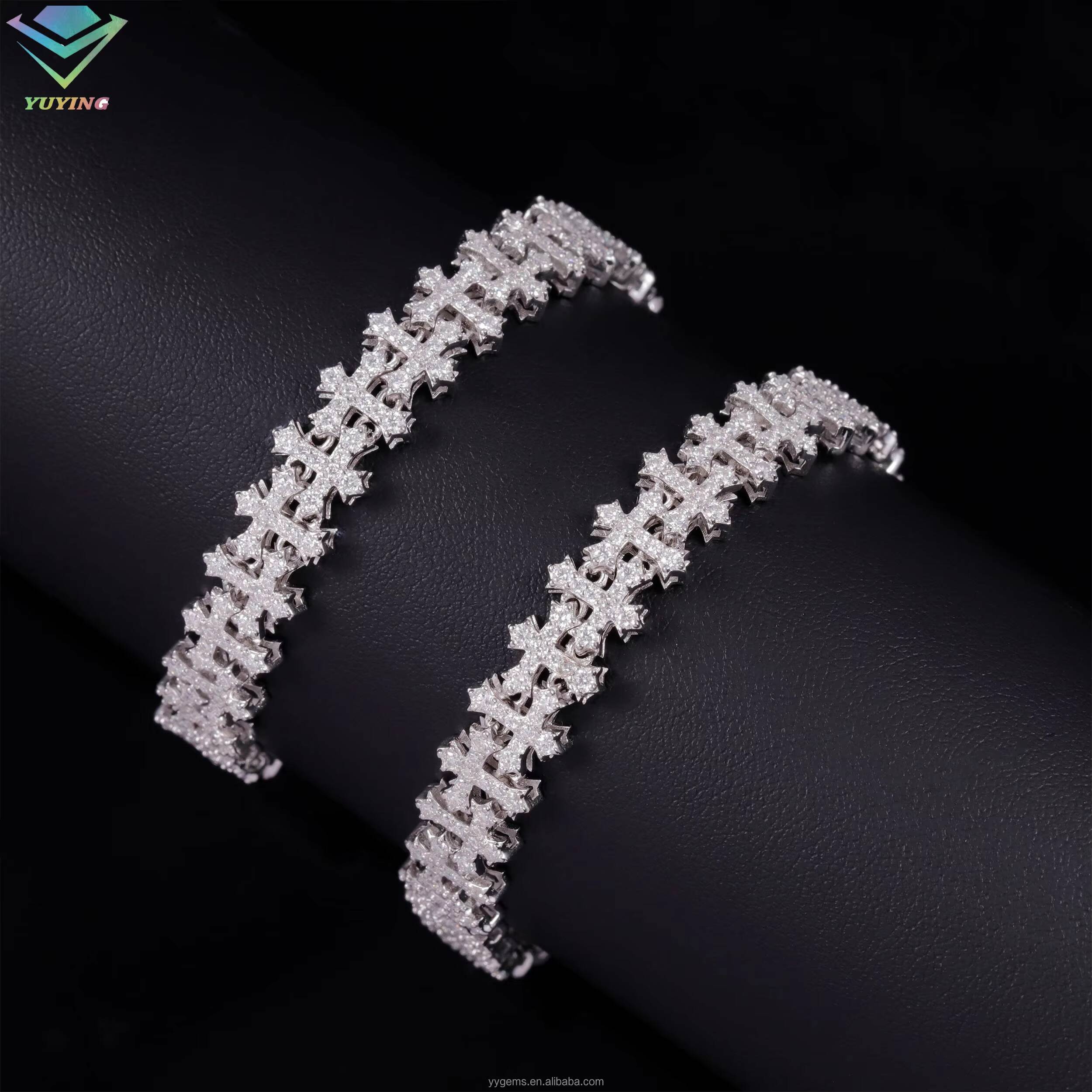 New Design 925 Silver Hiphop Bracelet Pass Diamond Tester D Color VVS Moissanite Cross Pattern Ice Out Diamond Charm Bracelet