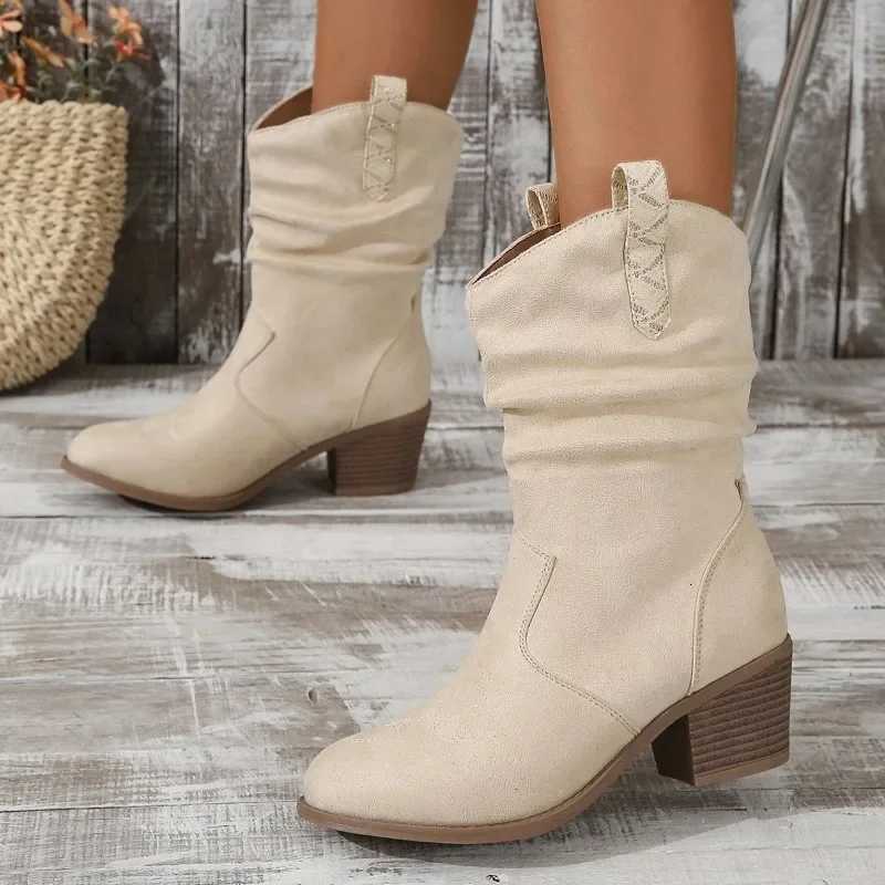 2024 Spring and Autumn New Round Head Leather Face White Cover Womens Large Medium Sleeve Boots XJ250807