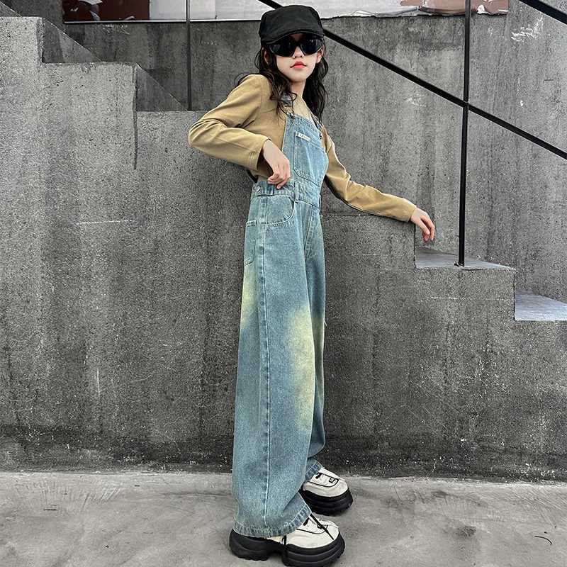 High Quality Children Bib Jeans Jumpsuit for Teenage Girl Casual Denim Suspender Overalls Kids Fashion Stylish Dungarees 5-14Y y250807