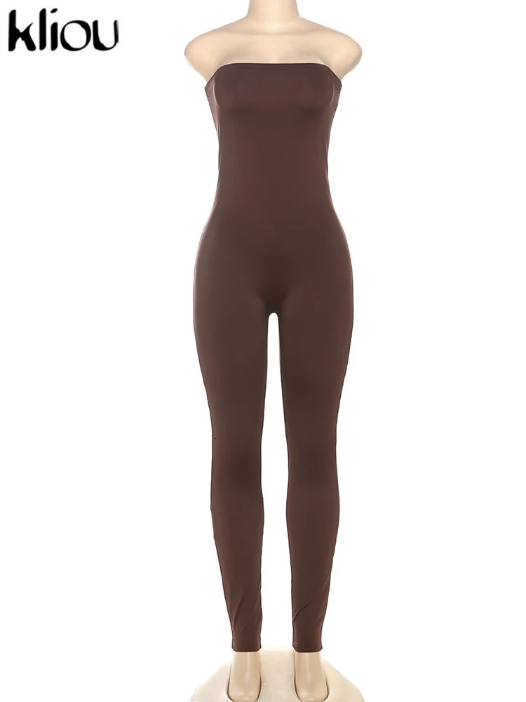 kliou Solid Strapless Women Jumpsuits Concise Daily Stretch Sleeveless Skinny Active Overalls Female Classic Sporty One Piece 250807