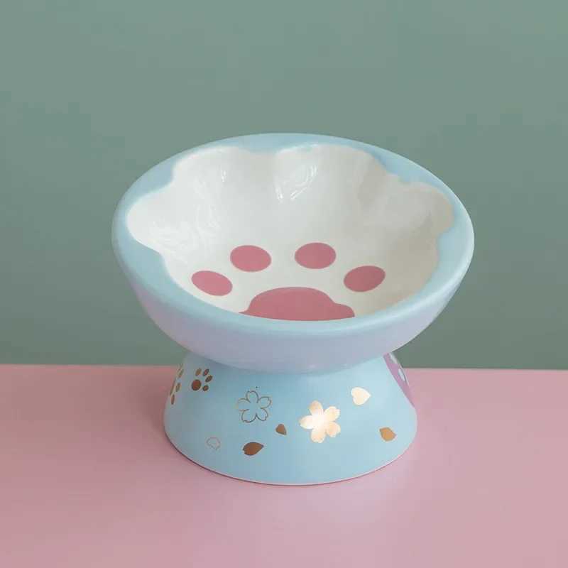 New Ceramic High-foot Oblique Mouth Cat Bowl Pet Bowl Cute Paw Shape Pet Feeder Cat and Dog Food Bowl Cervical Spine Cat Food Y250806