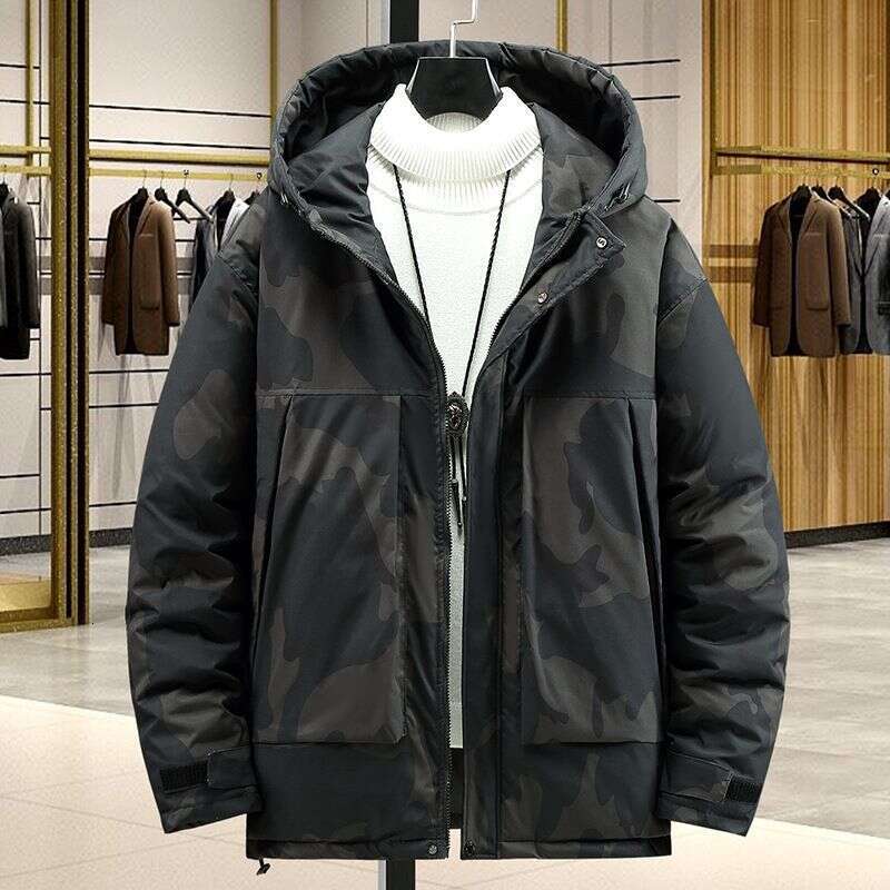 Trendy Plus Size Men's Clothing With Plush Thick Coat, Autumn Winter And Fat Patchwork High Neck Cotton Jacket