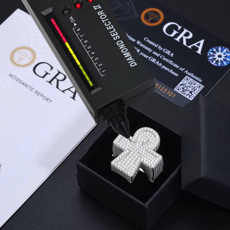 Pass Diamond Tester S925 Sterling Silver Cross Shaped Design Iced Out VVS Moissanite Men Ring and Rappers Hip Hop Jewelry