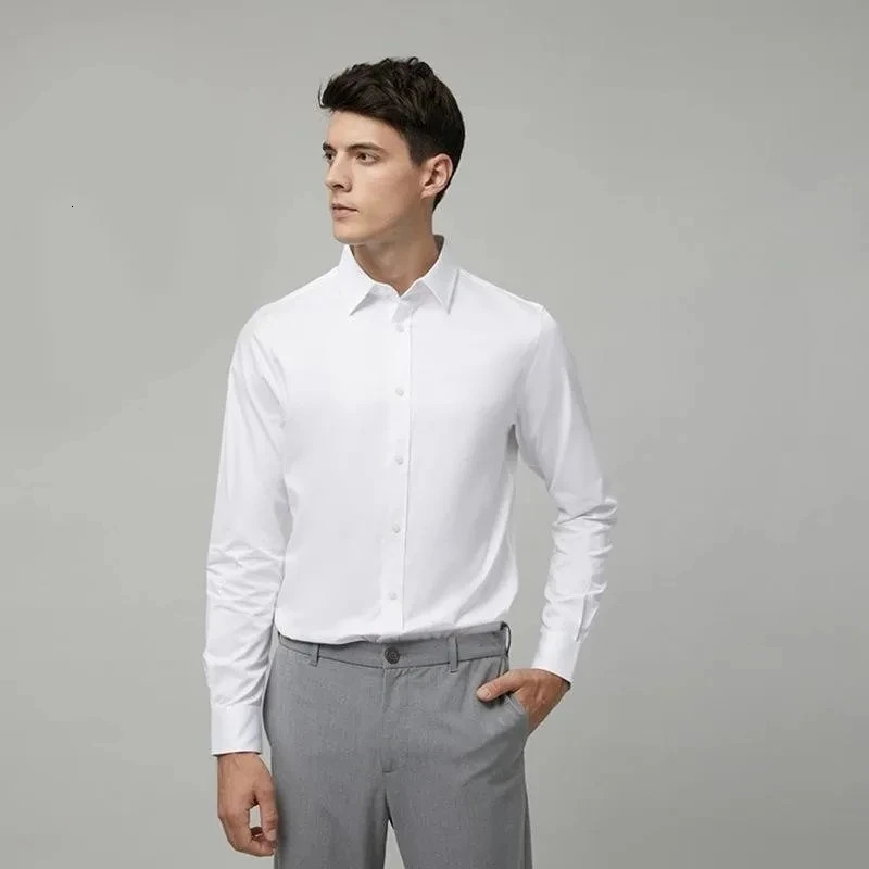 Quality Stretch Men Shirt Bamboo Fiber Long Sleeve Antiwrinkle Nonironing Slim Fashion Casual Business Office White 250807