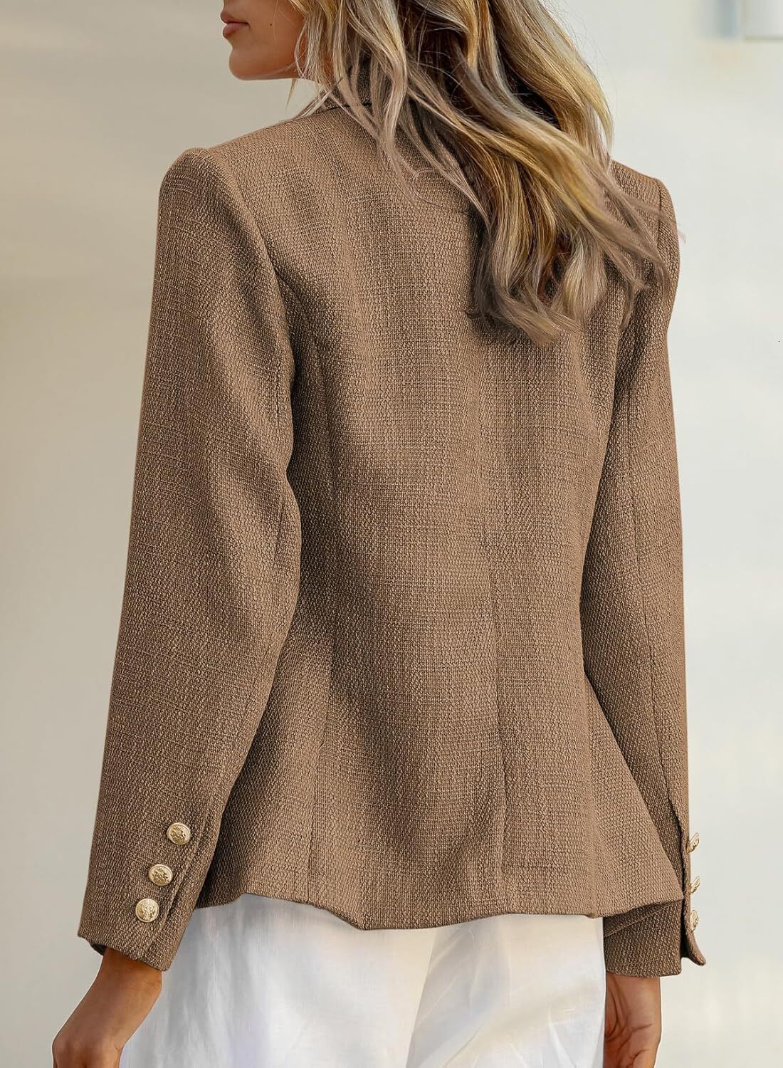 Womens Tweed Blazers Casual Long Sleeve Double Breasted Open Front Blazer Jackets Work Suits