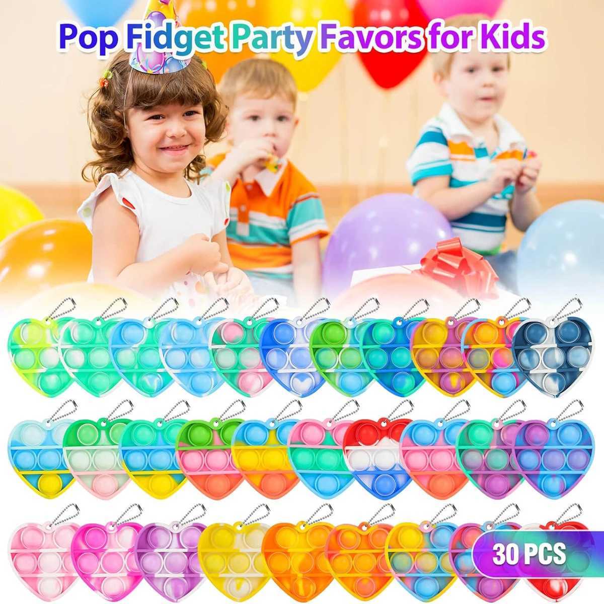 30pcs Pop Keychain It Fidget Toys Bracelet Heart Key Ring Rainbow Sensory Toys Set Bulk Pack Classroom Prizes Party Favors Z250807