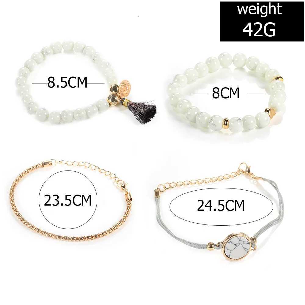 4pcs/Set Bohemian Stone Beads Chains Bracelets Set for Women Metal Heart Round Tassel Charm Bangle Fashion Jewelry W250807