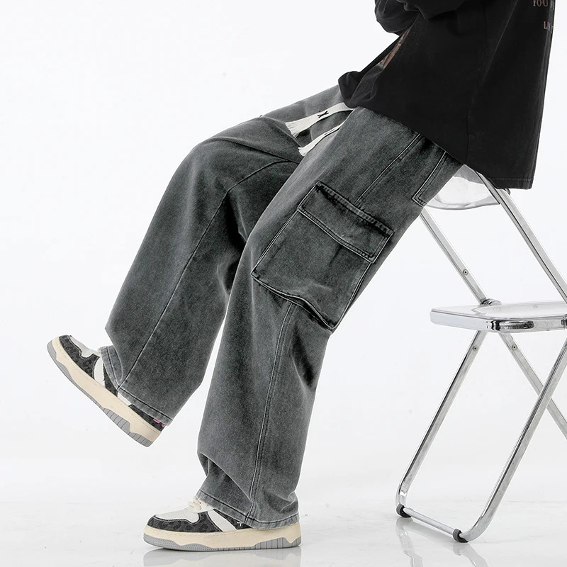 Autumn Men Cargo Jeans Baggy American High Street Y2K Multi-pocket Youth Overalls Fashion Streetwear Vintage Wide Leg Pants 250805
