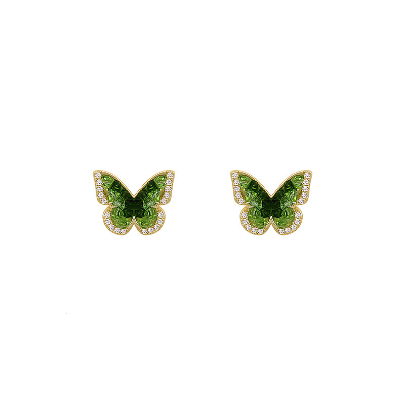 Free Shipping Designer Luxury Jewelry Green Crystal Butterfly Unique Women's Earrings Niche Temperament Studs High-end Fashion Accessories