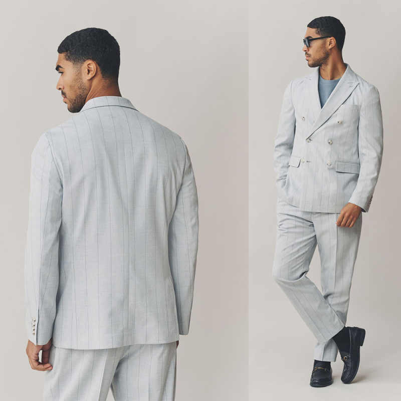 Striped Men Suits Peak Lapel Double Breasted Two Piece Jacket Pants Suit Slim Formal Office Wear Wedding Groom Tuxedo