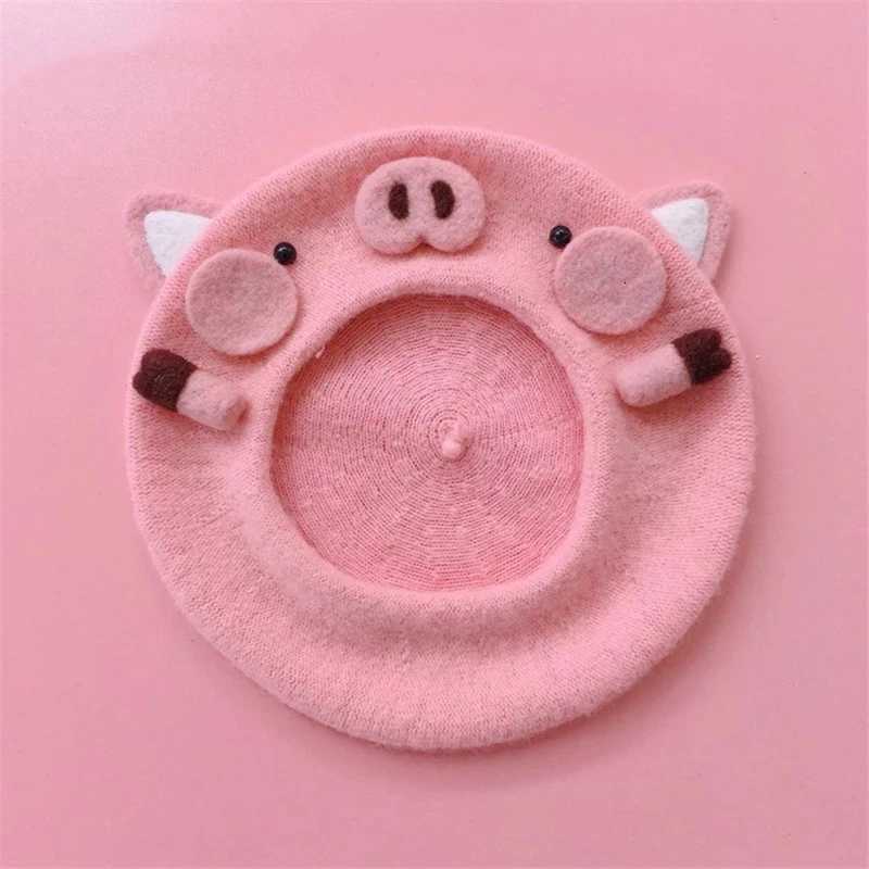 Womens beret hat cute pink piggy hat autumn and winter wool warm girl hat outdoor newsboy hat wholesale walking hat XJ250807