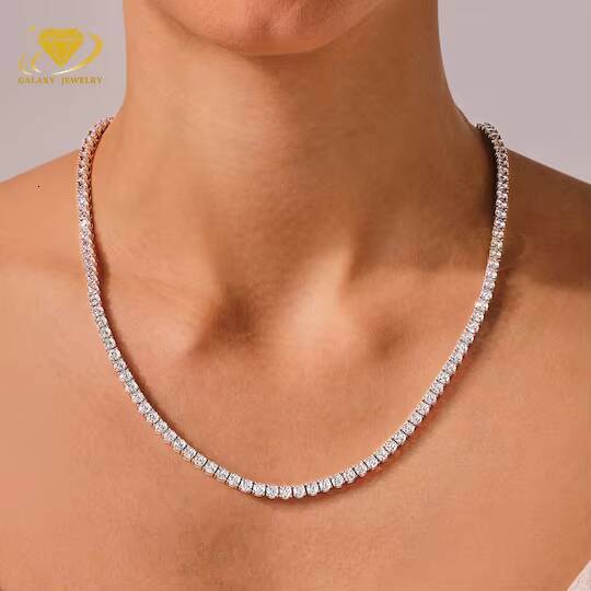 Hip Hop Glamour Tennis Necklace 2-6mm Iced Out VVS Round Cut Dazzling Diamond 925 Sterling Silver Moissanite Tennis Chains