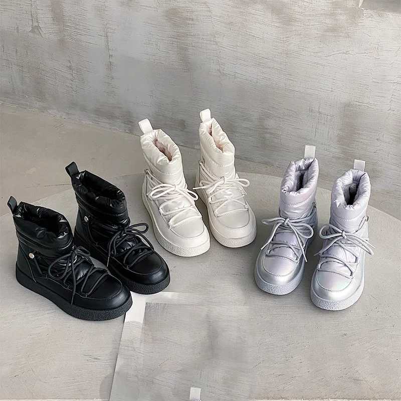 New Women Snow Boots Winter Warm Plush Ankle Boots Round Toe Lace Up Platform Short Boots Casual Waterproof Cotton Shoes XJ250807