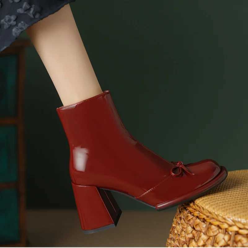 Spring and Autumn New Style Bow Round Toe Square Heel Zipper Short Boots Elegant Sexy Temperament Casual Womens Boots XJ250807