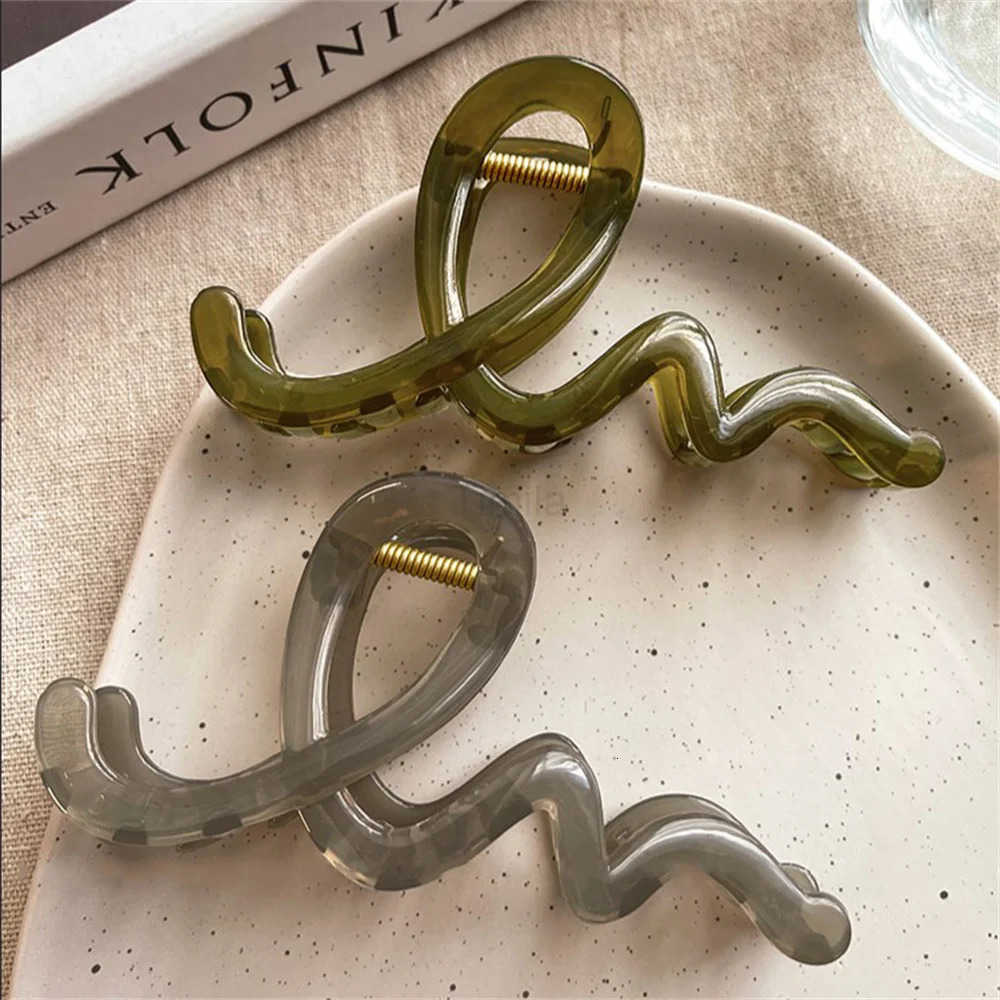 Korean Trendy Wavy Hair Clips for Women Bow Large Hair Claws Crab Acrylic Hairpins Hair Accessories Girls Barrettes Headbands U250807