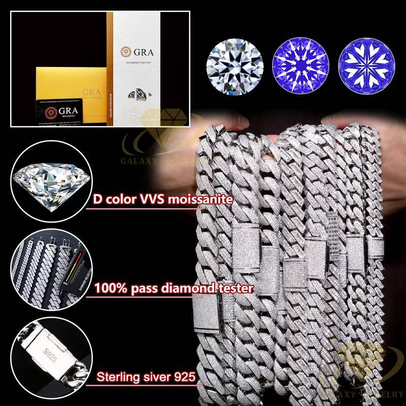 Fine Jewelry Necklaces Bracelet 6mm 8mm 10mm 12mm 15mm Hip Hop Vvs Diamond Silver 925 Iced Out Moissanite Cuban Link Chain