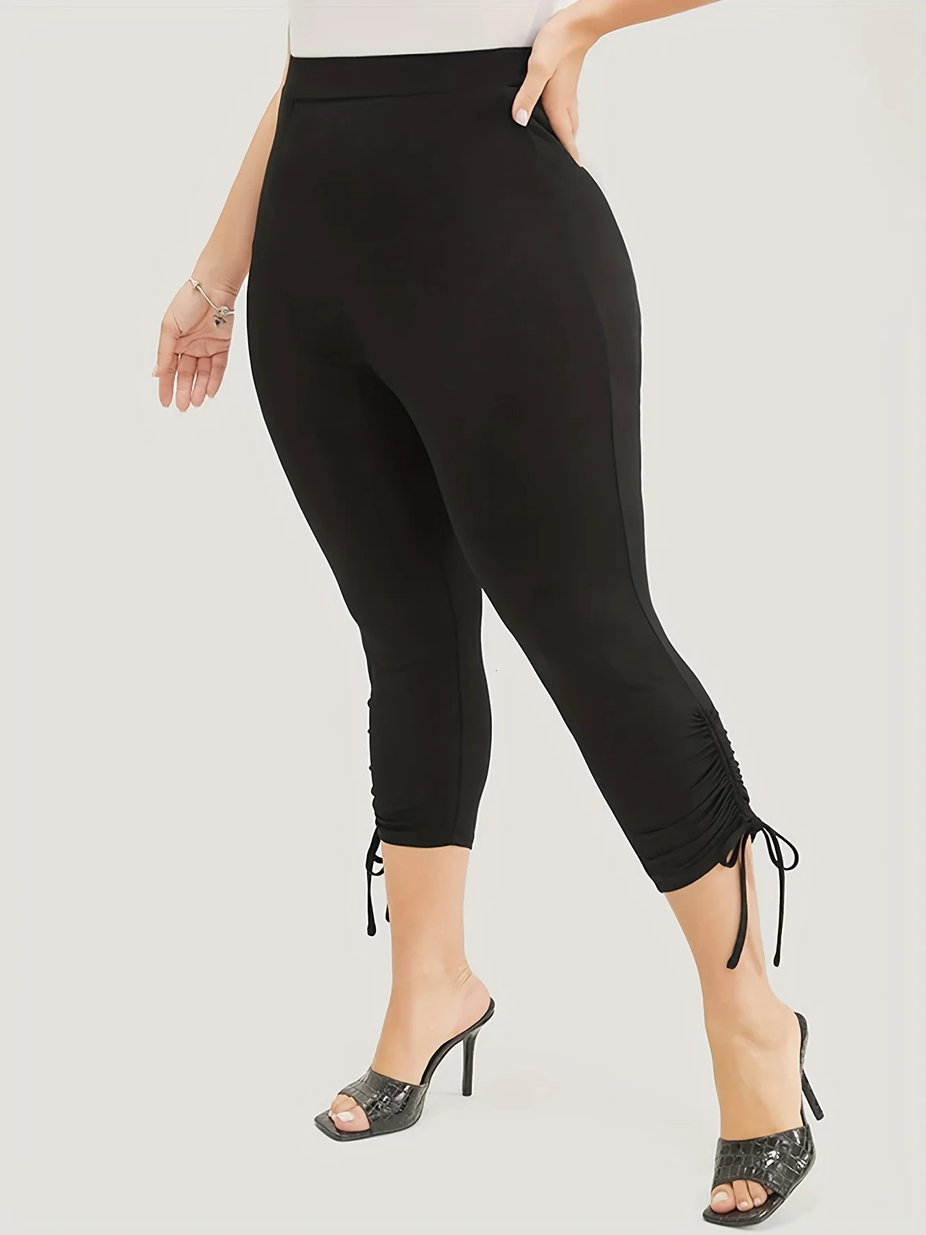 2023 summer womens plussize British style pant leg fashion n solid color slimfit cropped pants 250805