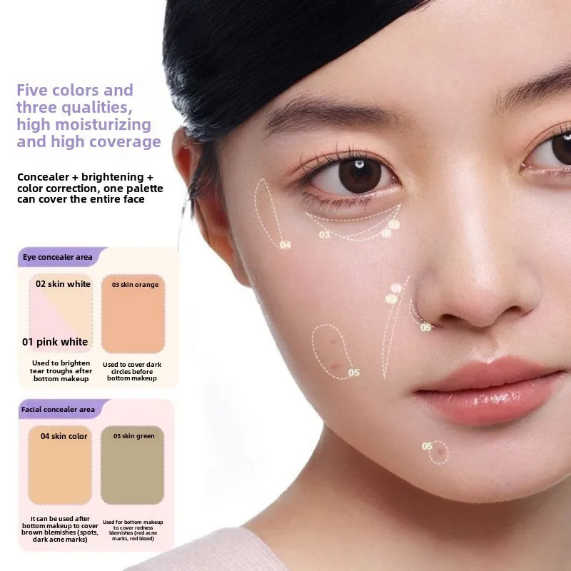 GirlsCrush 5 Color Correcting Concealer Palette-Cover SpotsDark CirclesBrighten Tear Troughs Nasolabial Folds Cosmeticos 250730