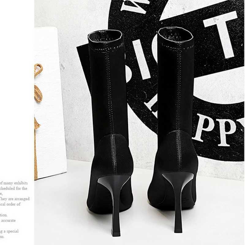 BIGTREE Spring High Quality Soft PU Leather Boots Women Pointed Toe Black Ladies Thin Heels Party Shoes Womens Shoes XJ250807