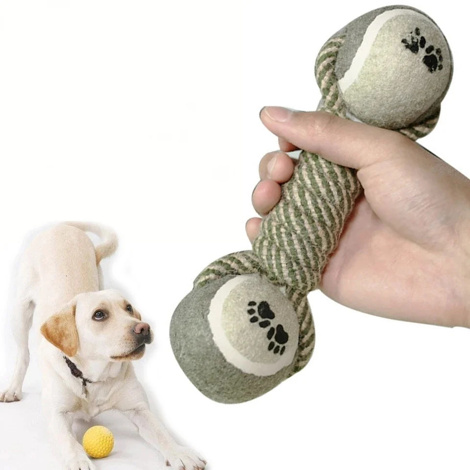 Pets Chew Toy Cotton Rope Tennis Dumbbell Rubbertoy Ball Medium Large Dog Interactive Toy Animal Playing Supplies 250804