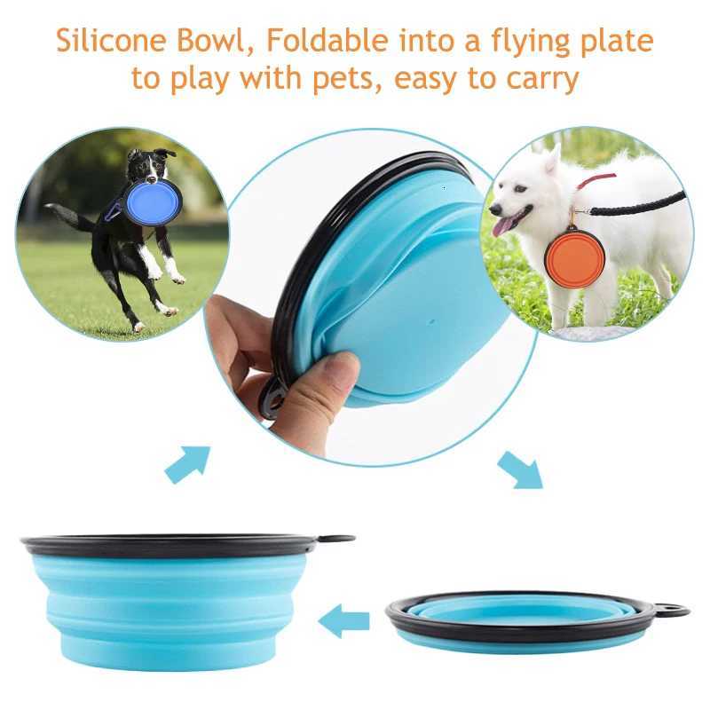 1000ML Collapsible Pet Silicone Dog Food Water Bowl Outdoor Camping Travel Portable Folding Pet Bowl Dishes add Carabiner D0013A Y250806